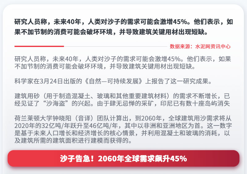 沙子告急！2060年全球需求飆升45%